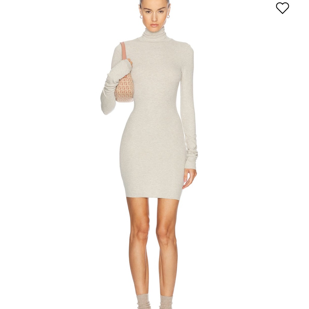 Eterne Heather Oatmeal Long Sleeve Turtleneck Mini Dress